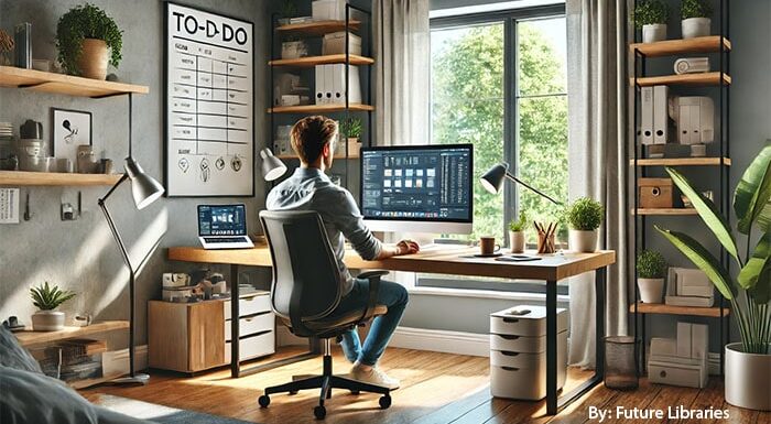 Working from Home Tips with man working at his desk