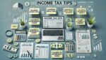 Income Tax Tips on Laptop with tax papers and tax documents